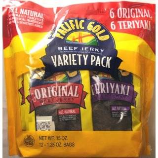 PACIFIC GOLD ALL NATURAL 97% FAT FREE BEEF JERKY VARIETY PACK (12   1 