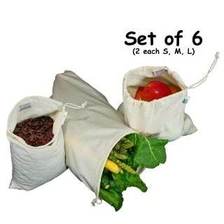 Organic Cotton Muslin Produce Bag   Set of 6 (2 each of Lg., Med. & Sm 