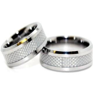 Tungsten Carbide His (8mm) & Hers (6mm) Shiny Groove Cut Line Wedding 