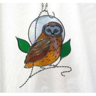 Owl and Moon Stained Glass Suncatcher with Ornament Stand