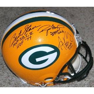 Bart Starr, Brett Favre & Aaron Rodgers Hand Signed Packers Mini 