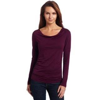 Lilla P Womens Pima Jersey Long Sleeve Shirred Side Cowl Neck Top