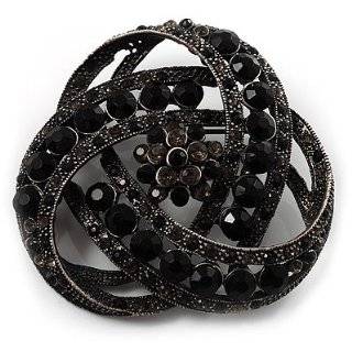    Jet Black Crystal Corsage Flower Brooch (Black Tone) Jewelry
