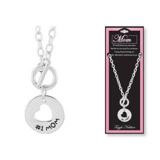 MOM Circle & Heart Cut Out Silver Toggle Charm Necklace w/ Verse