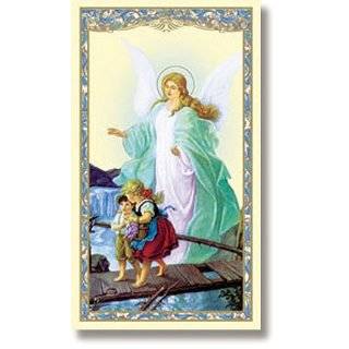 Guardian Angel with Children on Bridge Laminated Holy Card New Design