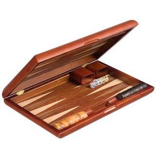 Backgammon Board Game Set Leather Wood Case 13