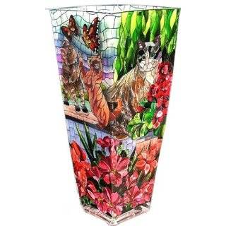 Painted Art Glass Flower Vase   Mosaic Garden Cats