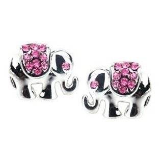 Adorable Small 1/2 Silver Plated Elephant Stud Earrings with Pink 