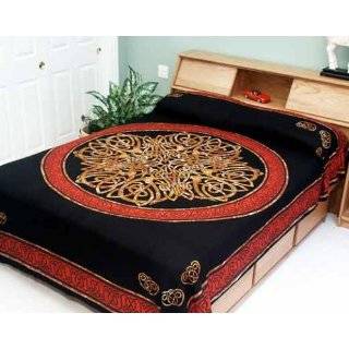 Red & Black Celtic Knot Indian Bedspread, Queen Size