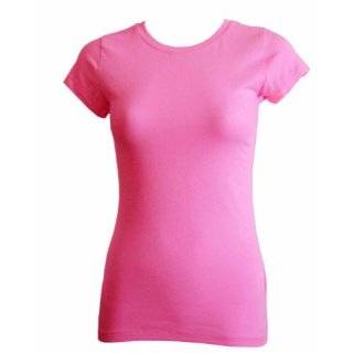   Candy Pink Plain Sport T Shirt Round Neck Cap Sleeves, Cotton Spandex