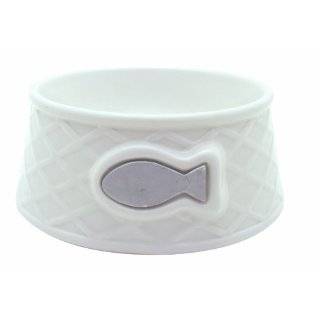  Catit Style Ceramic Dish, Weave Pattern, White   Medium 