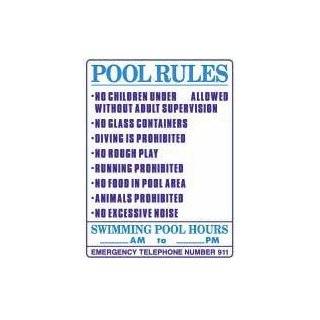 POOL RULES with SWIMMING POOL HOURS, 18x24 Heavy Duty Sign