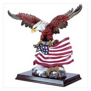 Patriotic American Flag Flying Eagle Wood Base Statue