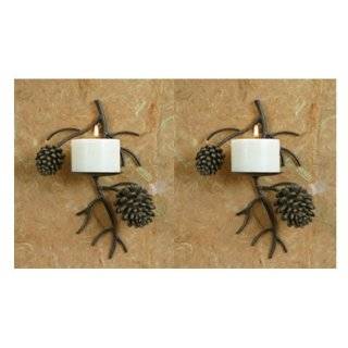 Set of Two Pinecone Pine Cone Candle Wall Sconce Lodge Home Decor
