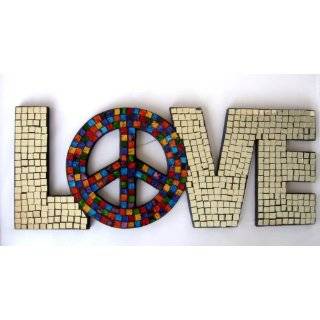    Love Mosaic Mirror Wall Art Hanging with Peace Sign