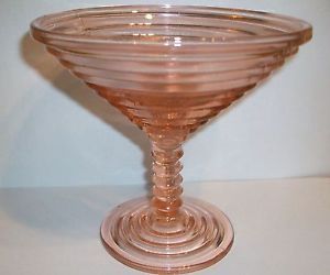 Manhattan Anchor Hocking Pink Depression Glass Compote Vintage