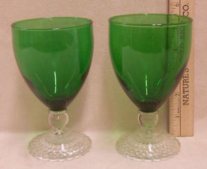 Vintage Pair Glass Anchor Hocking Forest Green Water Glasses Goblets Bubble