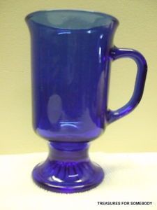 Cobalt Blue Glass Anchor Hocking Footed Irish Coffee Mug