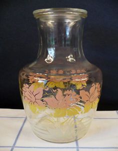 Vintage Anchor Hocking Glass Daffodil Pink Flower Juice Decanter Carafe