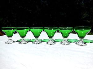 6 Anchor Hocking Forest Green Boopie Burple Footed Glass Sherbets Excellent