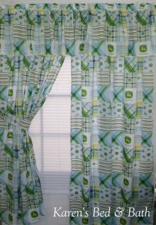 John Deere Tractor Madras Patches Blue Green White Custom Sewn Curtains Drapes