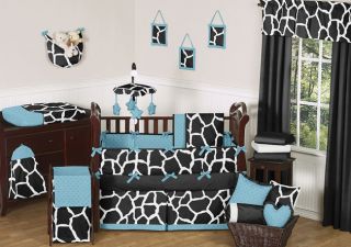 Black Blue White Giraffe Animal Print Boy Girl Baby Bedding Crib Set Made in USA
