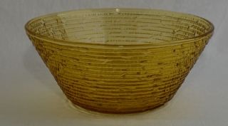 Vintage Soreno Amber Yellow Glass Serving Bowl Bamboo Bark Anchor Hocking EX