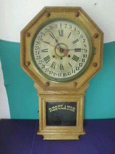 Wm L Gilbert Clock Company "Regulator B" Antique Wall Clock w Key Pendulum