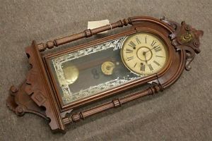 Antique Ansonia Jenny Lind Wall Clock w Pendulum Regulator Nice Cabinet
