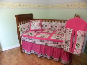 John Deere Baby Nursery Crib Bedding Set Pink Madras