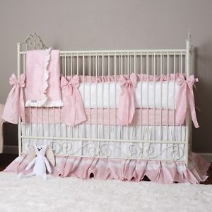 Crib Bedding Baby Bedding Girl Pink White Cotton