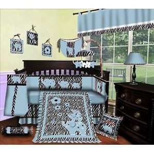 Sisi Custom Baby Boy Boutique Blue Zebra 15 PC Baby Bedding Nursery Crib Set NIP