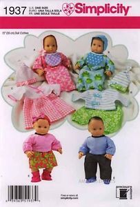 Simplicity Pattern 1937 15" Baby Doll Clothes Nightgown Dress Pants Booties Top