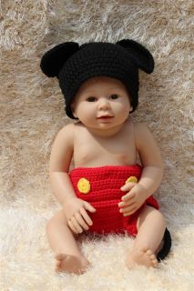 Lovely Handmade Minnie Mickey Mouse Newborn Baby Knit Hat Nappy Photo Prop New