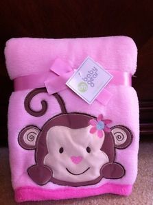 Monkey Flower Baby Girls Pink Plush Crib Nursery Blanket 30x40 Baby Gear