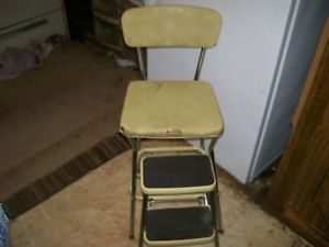 1950`s Yellow Cosco Step Stool Chair Bar Stool Ladder Vintage