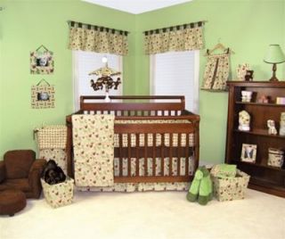 Trend Lab Jungle Jam 4 Piece Nursery Crib Bedding Set New Animal Sage Brown