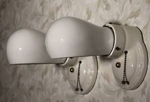 Vintage 1930 Art Deco Porcelain Bathroom Sconces Light Lamp Fixture Plug Outlet