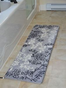 1pc Memory Foam Bath Mat Long Rug 64"x20"Non Slip Back Floral Gray