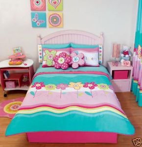 New Girls Pink Flowers Summer Comforter Sheets Bedding Set Queen 8pcs