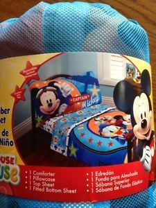 Disney Mickey Mouse Captain Blue Comforter Sheets 4pc Toddler Bedding Set New