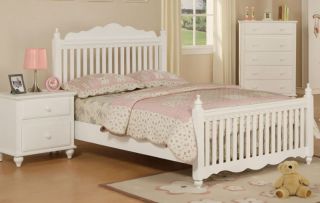 New White Finish Wood Cottage Style Mission Full Double Size Bed with Finials