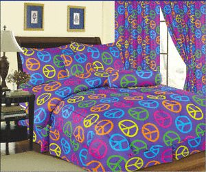 5pc Bed in A Bag Twin Purple Comforter Set Kids Girls Peace Sign Shams Pillow
