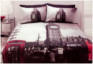 London Quilt DOONA Cover Set Queen Size Bedding Big Ben UK Travel Microfibre