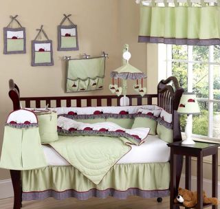 Unique Cheap Designer Red White Green Lady Bug Baby Girl Crib Bedding Quilt Set