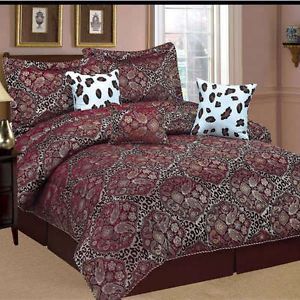15pc Paisley Leopard Animal King New Comforter Set with Matching Curtain Set