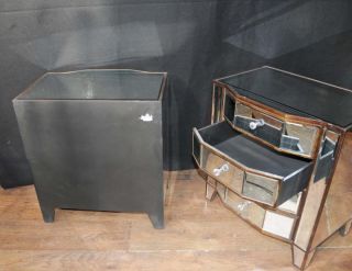 Pair Mirrored Deco Bedside Chests Nightstands Mirror Furniture Tables