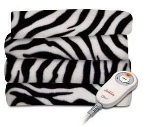 LS Heated Fleece Electric Throw Black White Zebra Print Animal Blanket