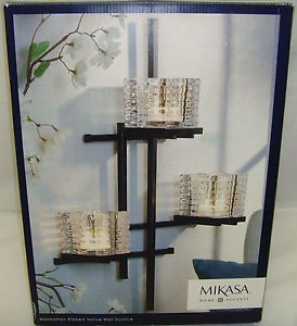 18in Mikasa Black Metal Sconce Wall Art Home Accents Decor Glass Candle Holder