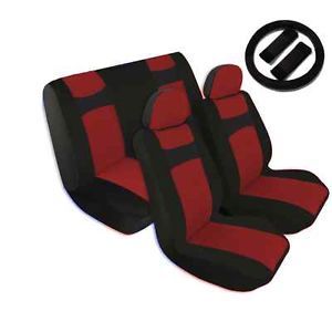 Two Tone Car Seat Covers Comfort Cloth Black Red Front Rear Full Set CS3